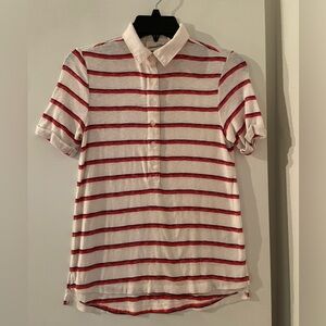 XS Cotton Blend Polo Knit Short Sleeve T Shirt White/Red Striped